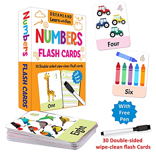 Flash Cards Numbers - 30 Double Sided Wipe Clean Flash Cards for Kids (with Free Pen)