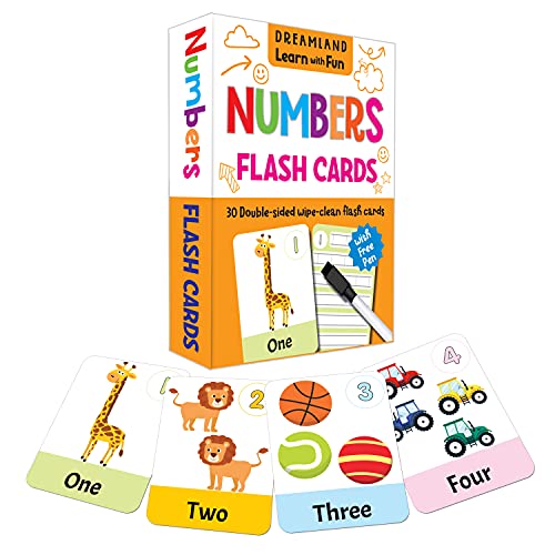 Flash Cards Numbers - 30 Double Sided Wipe Clean Flash Cards for Kids (with Free Pen)